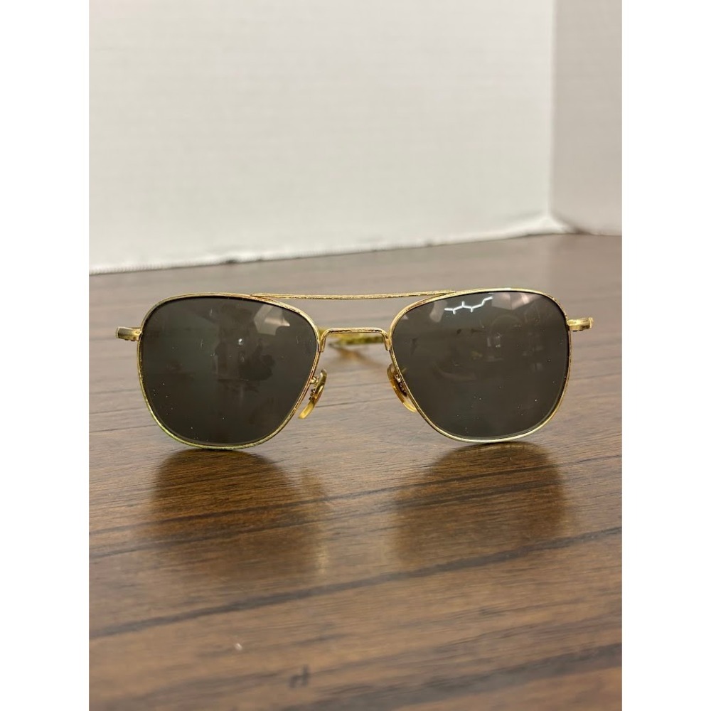 American Optical Original Pilot Sunglasses Gold 52-20 Vintage Square Aviator USA